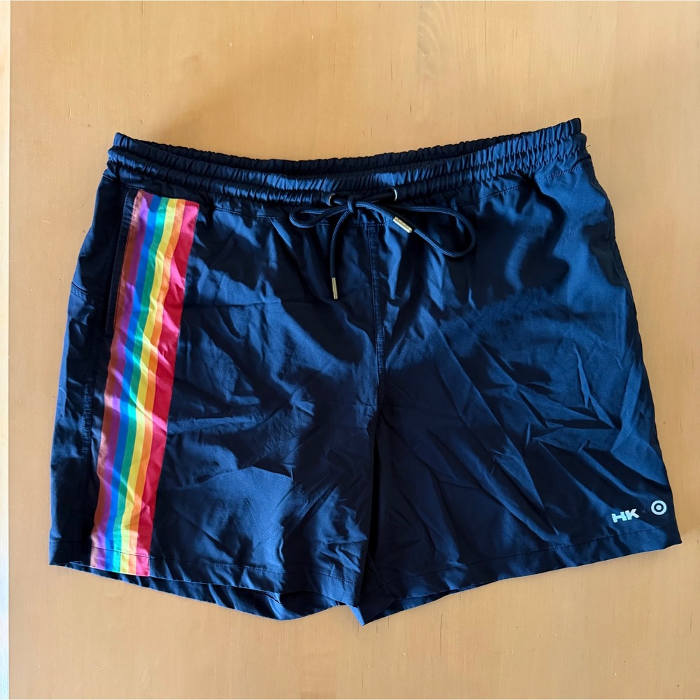 Humankind x Target Pride Mens Rainbow Stripe Swim Trunks Black Large L Shorts